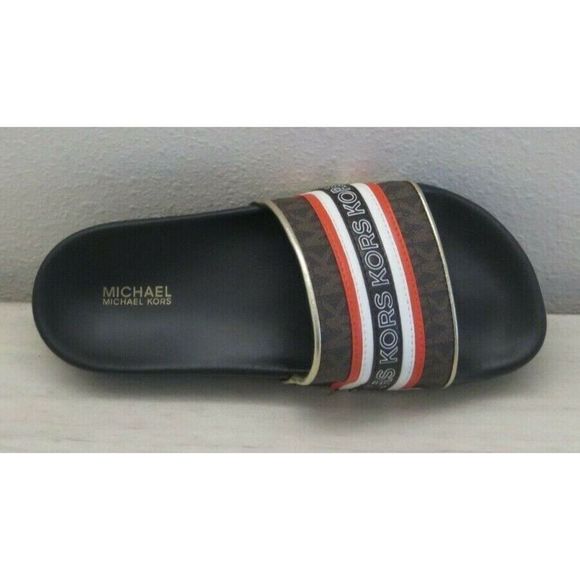 Michael Kors Women's Sz 6M Brown/Crimson Red Gilmore Slides - Picture 7 of 8